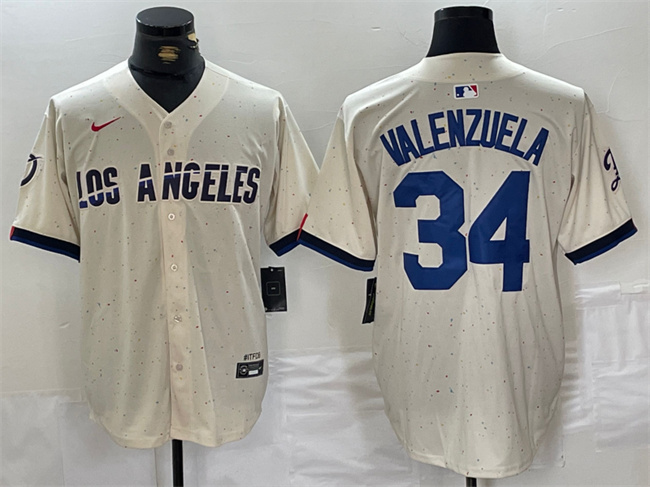 Men's Los Angeles Dodgers #34 Toro Valenzuela Cream Stitched Baseball Jersey